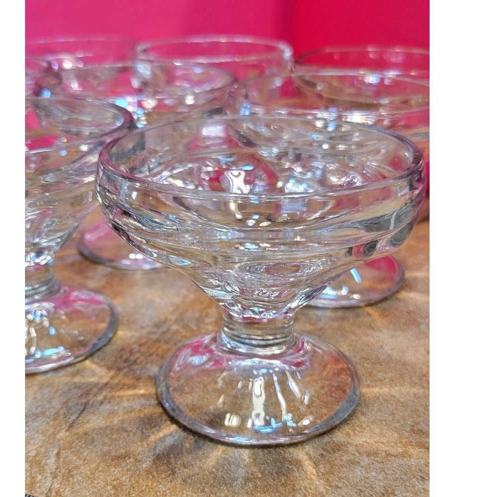 Vintage Style Clear Glass Footed Dessert Bowls Set of 9 Ice Cream Sundae Cups - Picture 7 of 16